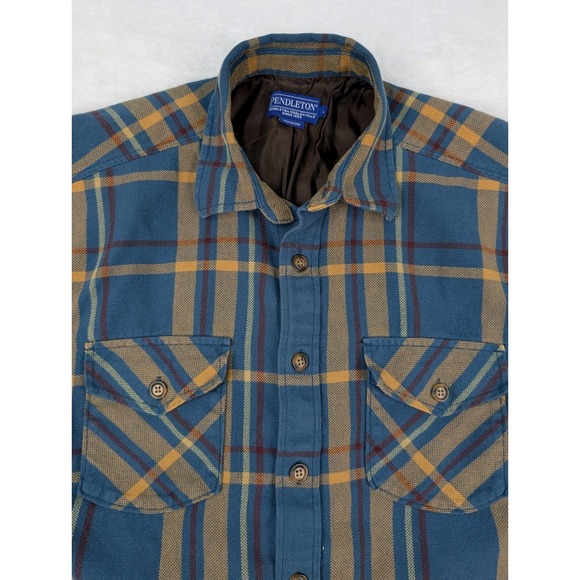 Pendleton Lined Shacket Jacket Men's Size L Blue Plaid Side Pockets Cotton Shirt - Picture 2 of 10